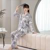 Women's Ink Wash Pajama Cardigan Set - Thin, Comfortable, Long Sleeve for Home or Casual Outside Wear in Spring and Autumn.