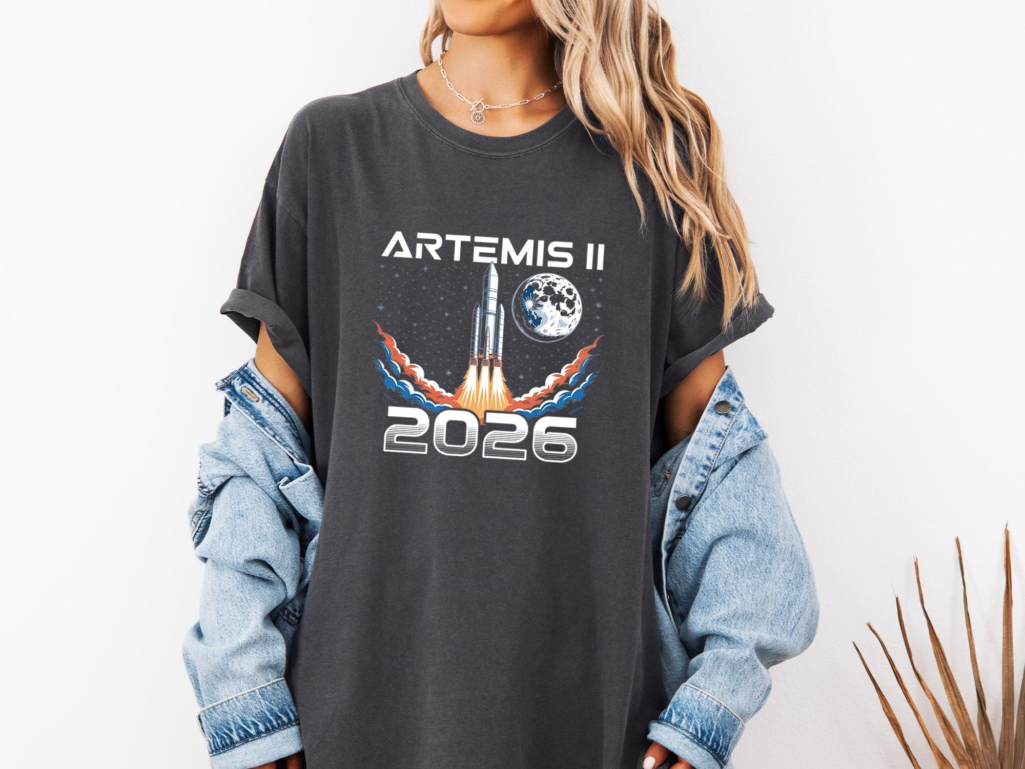 

Унисекс футболка с изображением ракеты Artemis 2, футболка для будущей лунной миссии, футболка для исследования космоса, унисекс, женская хлопковая футболка, Y2K M