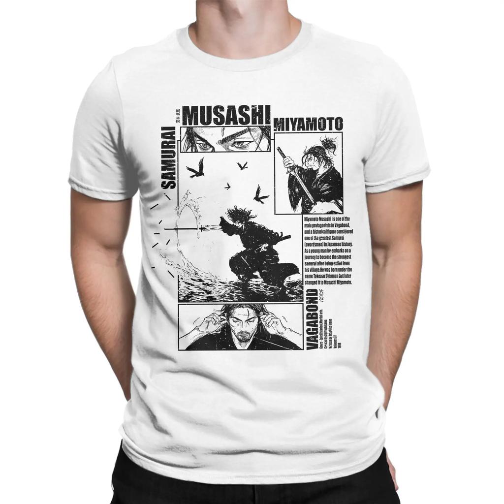 Musashi Miyamoto Vagabond T Shirts for Men Pure Cotton Casual T-Shirt Crew Neck Tee Shirt Short Sleeve Tops Graphic Printed