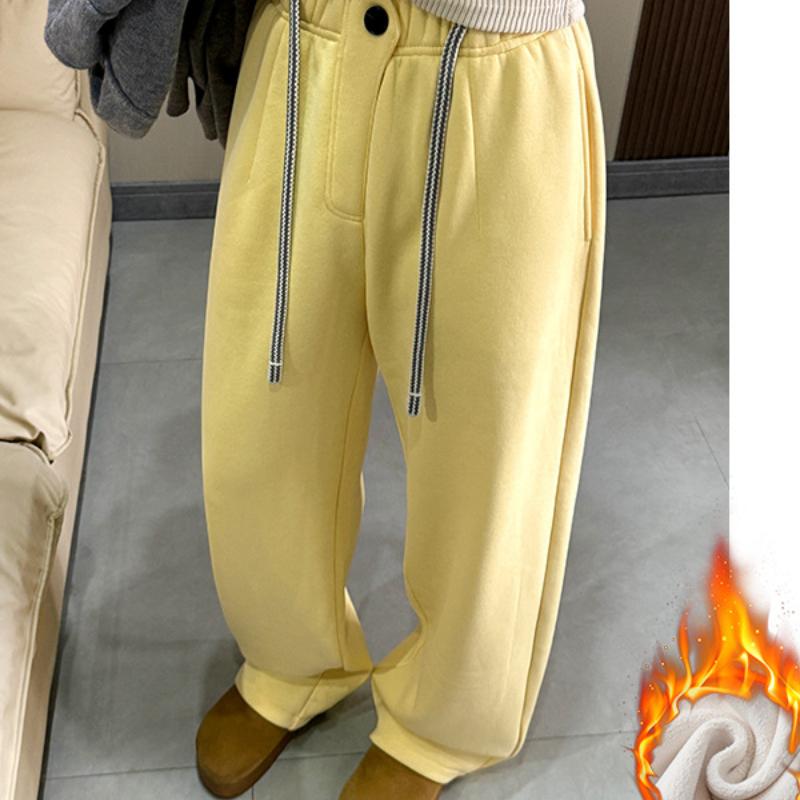 One-button Plus Velvet Trousers for Women In Autumn and Winter New Fashion Thickened Versatile Scimitar Pants Casual Wide-leg Pants