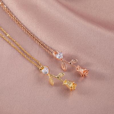Hot Sell Rose Crystal Pendant Necklace Fashion Flower Charms Stainless Steel Choker Jewelry Party Gifts For Women Girls