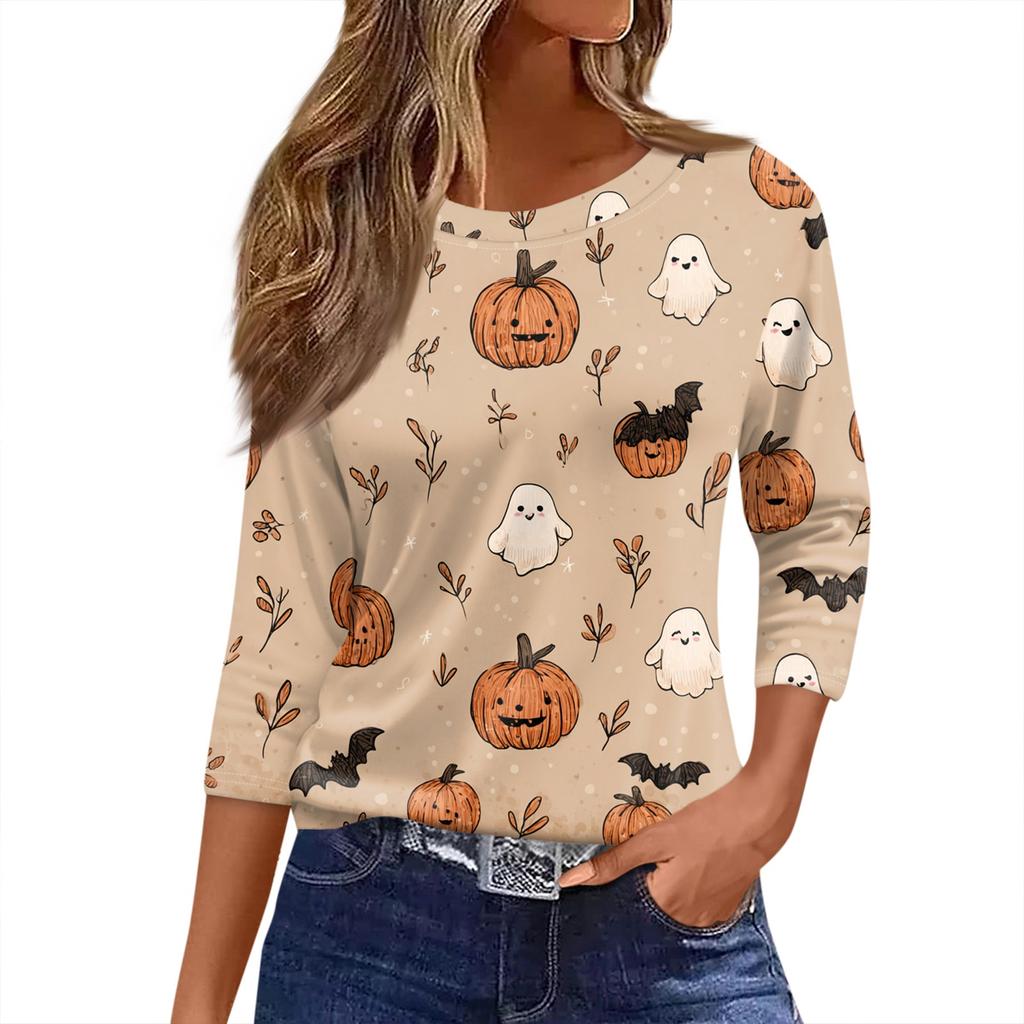 Women's O-neck 3/4 Sleeve  Printed Top