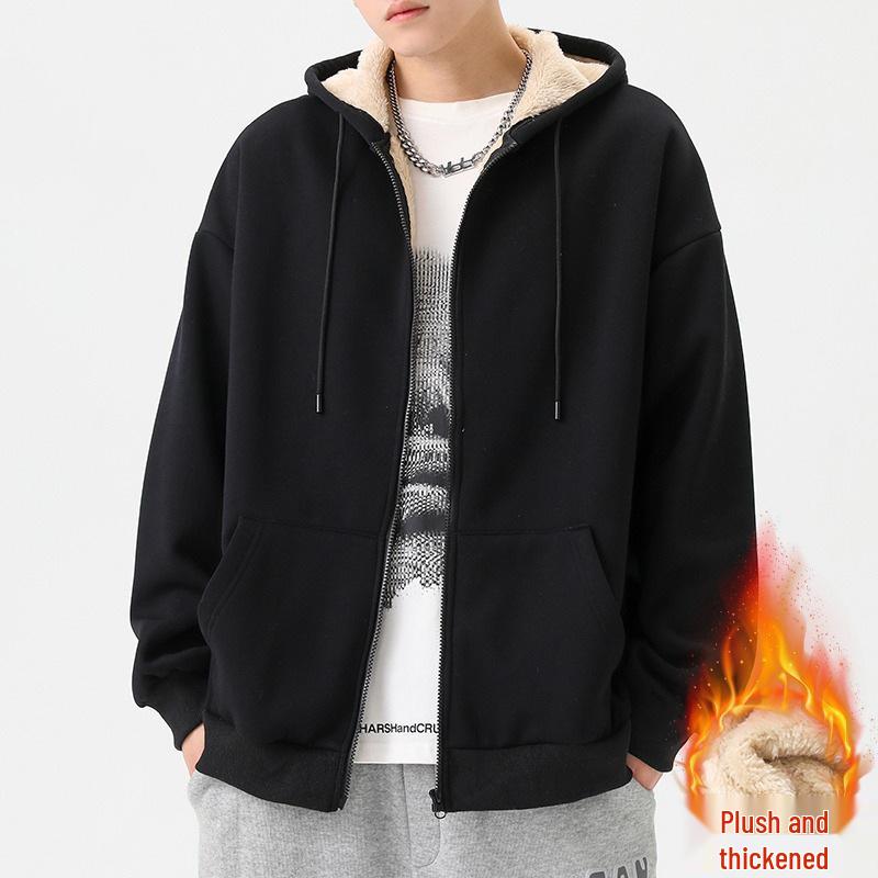 Herren Modische Kapuzen-Strickjacke mit Fleece-Futter, Frühling/Herbst Stil