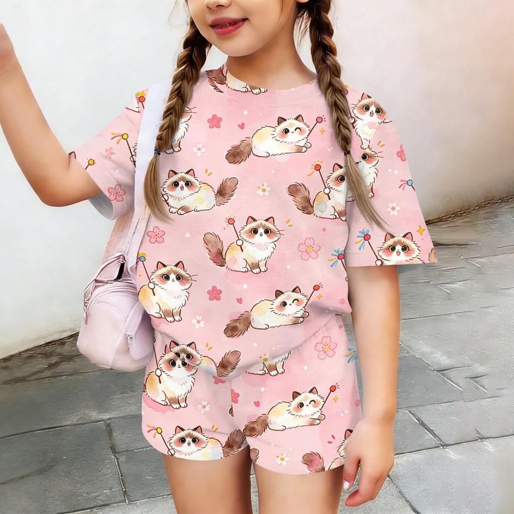 Kids Casual Short Sleeve Shirt and Shorts Set Animal Print Lightweight Soft Fabric Comfortable Fit Summer Outfit for Boys and Girls