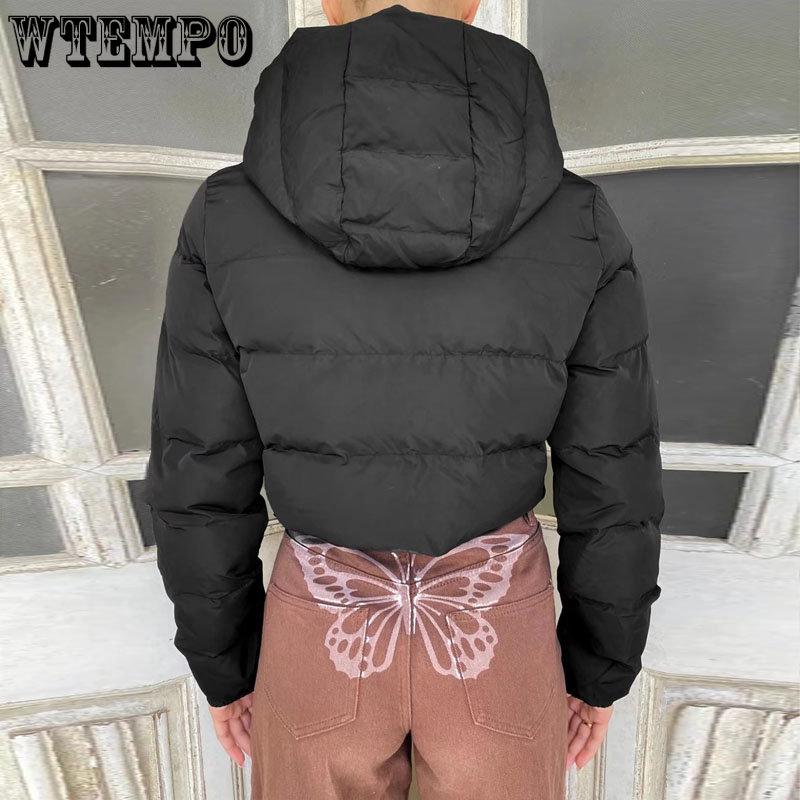 Giacche imbottite in cotone con cappuccio da donna Autunno Inverno Cappotto corto marrone nero Donna Solido Casual caldo con cerniera Parka Streetwear