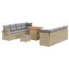 Ensemble de canapé de jardin 11 pièces avec coussins beige poly rotin acacia, Ensemble de salle à manger de jardin 3 pièces 3361717