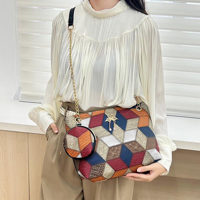 2024 Large Capacity Mummy Bag Set: Women's Two-Piece Shoulder Bag with Diamond Print Pattern