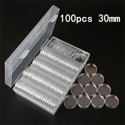 100pcs/set 30mm Clear Coin Capsule Holder Case Transparent Collectable Coin Storage Box for Commemorative Coin Medal Container