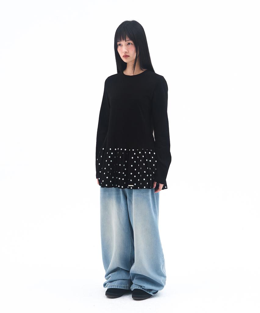 AMES-WORLDWIDE Frill Layered Longsleeve Tee Black