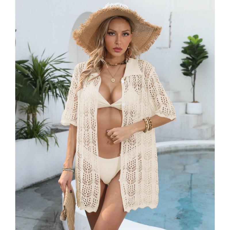 Women's Plus Size Beach Holiday Sunblock Hollow Woven Bikini Cover Up