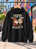 Is Grumpy My Vibe Accept It Funny Graphic Hoodie Angry Garden Gnome Facing a Mirror with Cream Retro Lettering and Cartoon Style Unisex Hoodie
