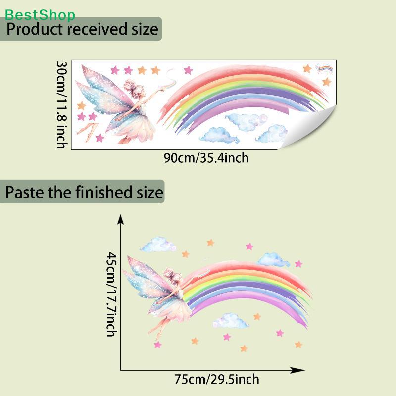 Fairy & Rainbow Wall Stickers - Colorful Kids Room Decor Decals, Removable Watercolor Style Wall Art