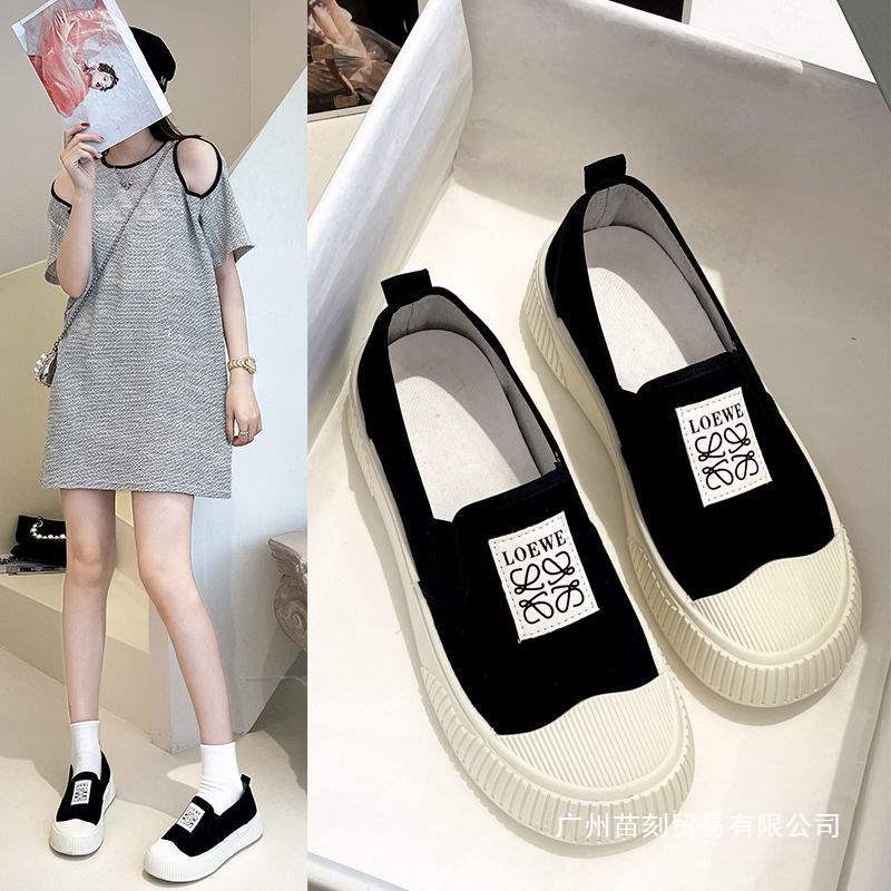Canvas shoes women's single shoes spring and autumn Korean version casual one-pedal lazy shoes student shoes women