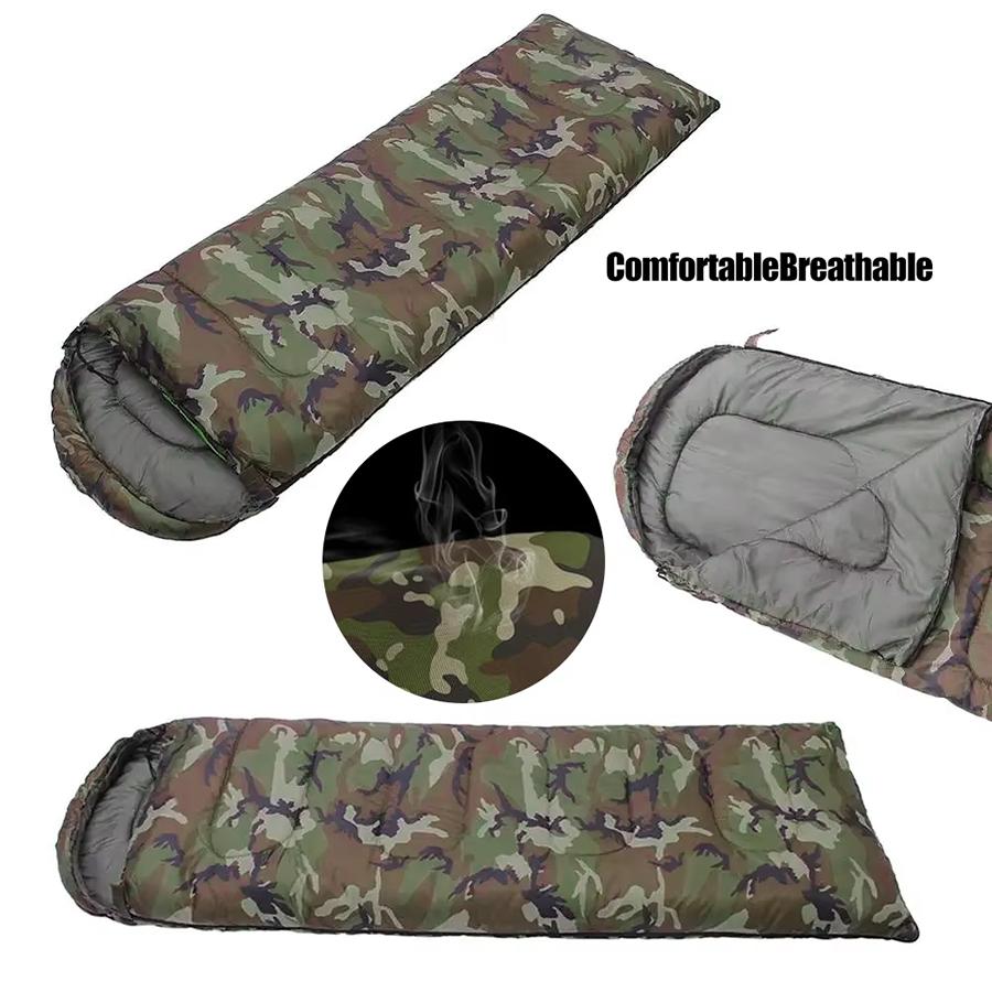 Schmutzabweisender Schlafsack Camouflage Grün Bettwäsche Mit Hut Warm Geeignet Für Outdoor-Camping, Wandern Und Rucksacktouren