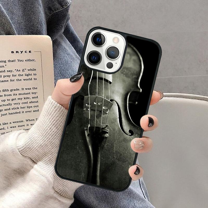 Black And White Violin Cello Phone Case for iPhone 17 Air 16 16e 15 Plus for Apple 13 11 12 14 Pro Max Cover coque
