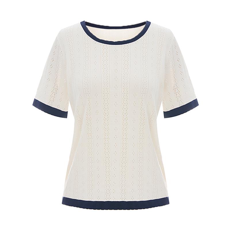 TVIEW Line Contrast Pattern Eyelet Knit_V6B-Ckn006