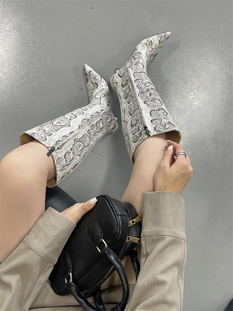 2024 Herbst Damen Schlangenmuster Spitz Stiefel