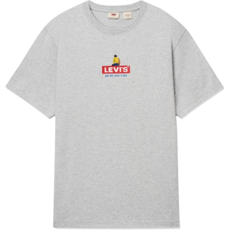 Levis Letter Character Print Loose Fit Round Neck Short Sleeve T-Shirt Men T-Shirts Gray 001AQ-0001