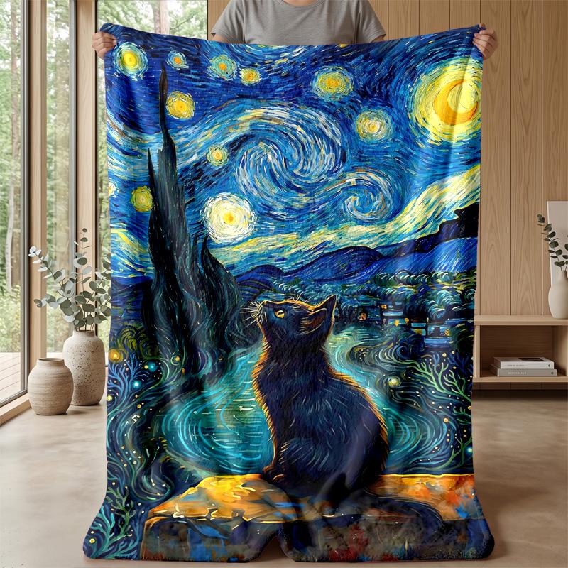 Space Cats Pattern Theme blanket Lightweight Warm Flannel Blanket Decorative Throw Blanket for Home Decoration
