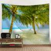 Krajina Palma Pláž Západ Slunce Tapiserie Nástěnný závěs Boho Potištěná tkanina Velký gobelín Estetický interiér koleje