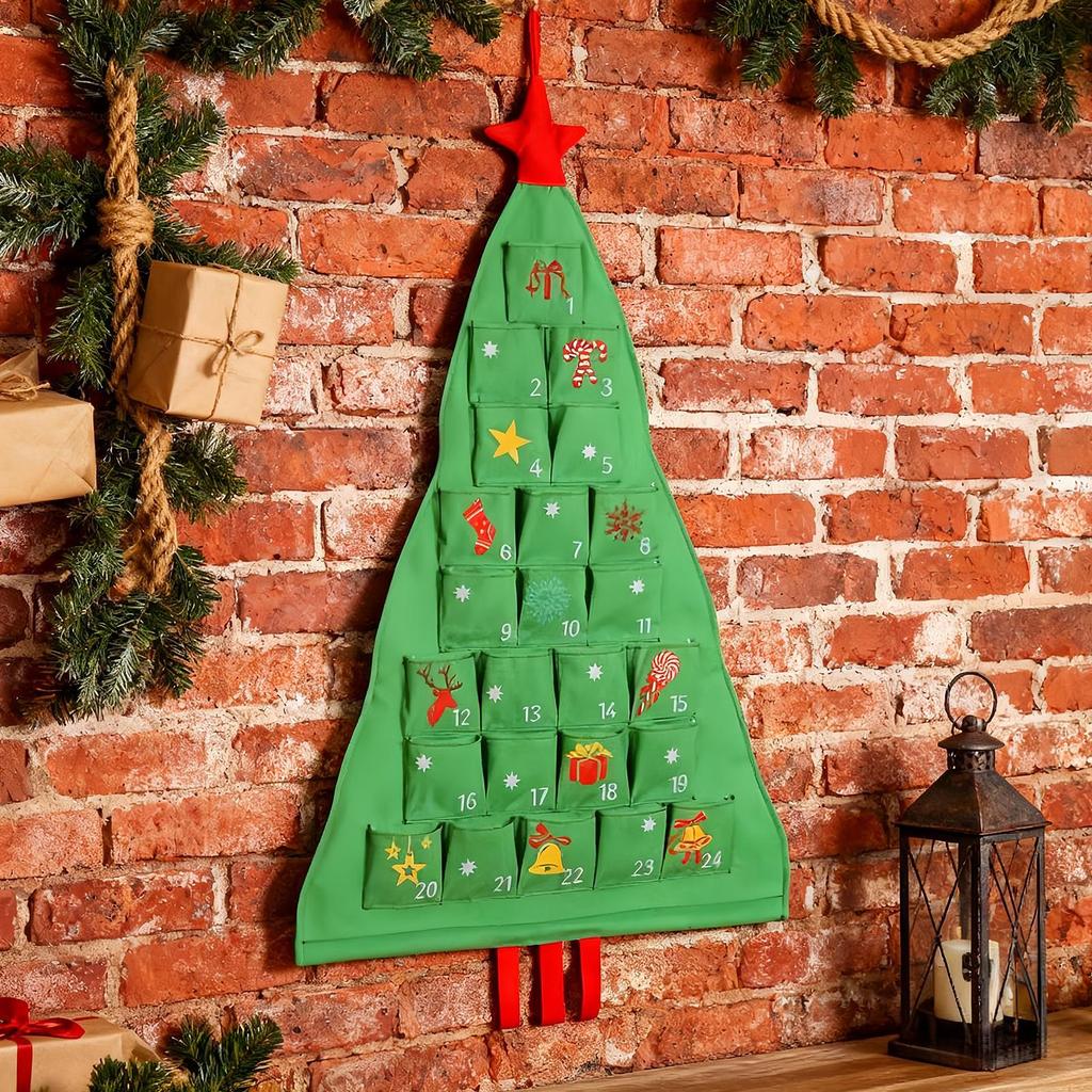 Fabric Advent With Pockets 24 Days Christmas Tree Shape Pouch Refillable Countdown Calendar Bag For Home Decorators Collectors