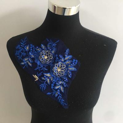 Blue I Polyester Embroidered Mesh Beads Drilled Sewing Lace Diy Single Flower Decoration With Clothing Accessories