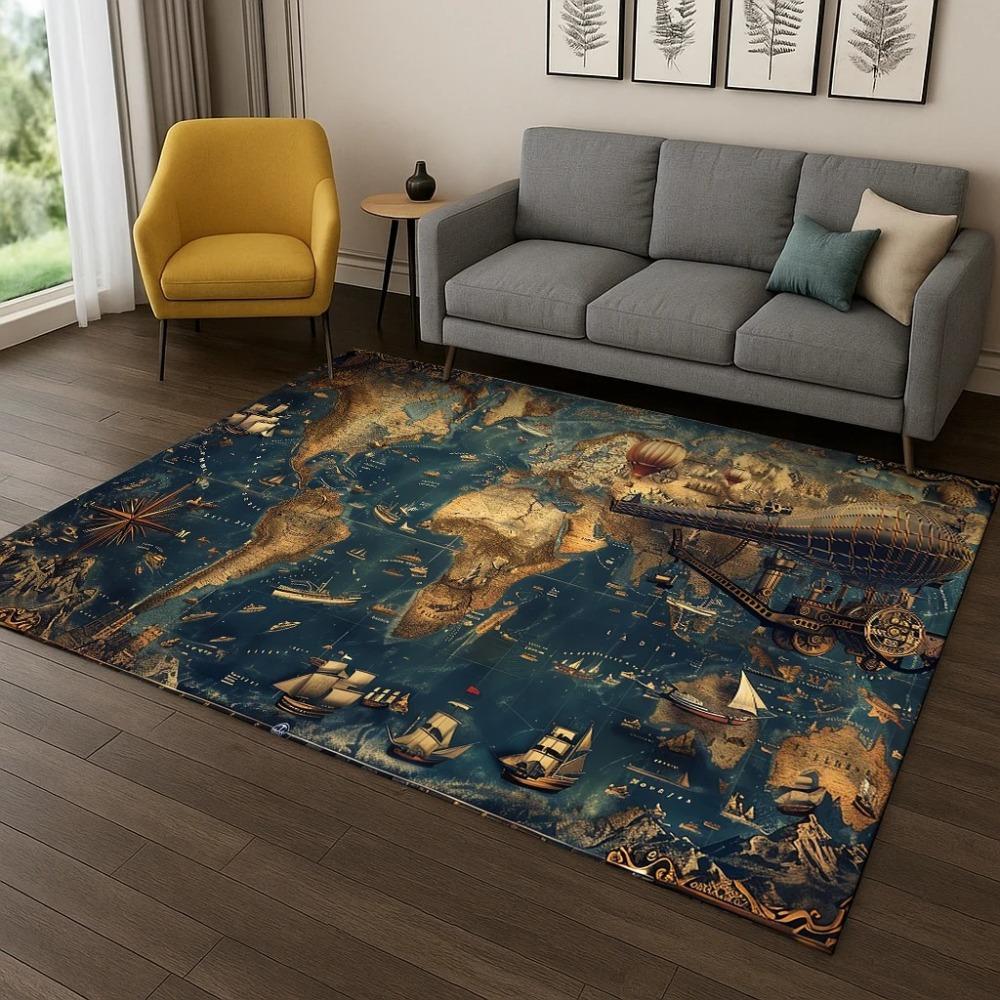 Retro Navigationskarte Kompass Teppich Teppich für Schlafzimmer Wohnzimmer Sofa Haus Fußmatte Küchen Dekoration Wohnzimmer Dekoration Teppich
