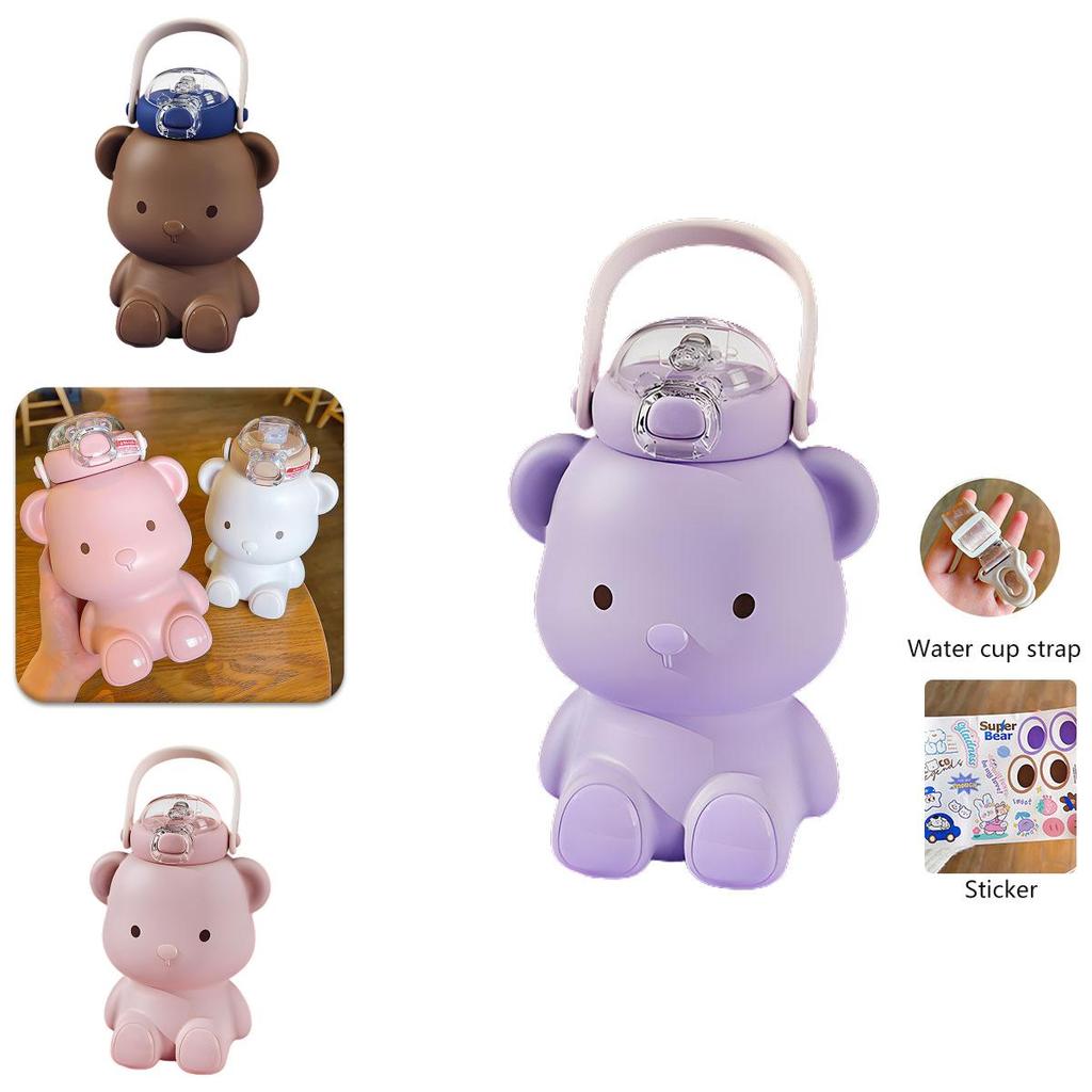 Lovely Bear Water Bottle With Strap And Handle Large Capacity Bounce Cup Perfect For Girls And Students