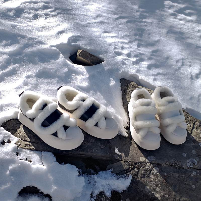 Cow Split Leather Keep Warm Winter White Sneakers Platform Women Artificial Wool Casual Shoes