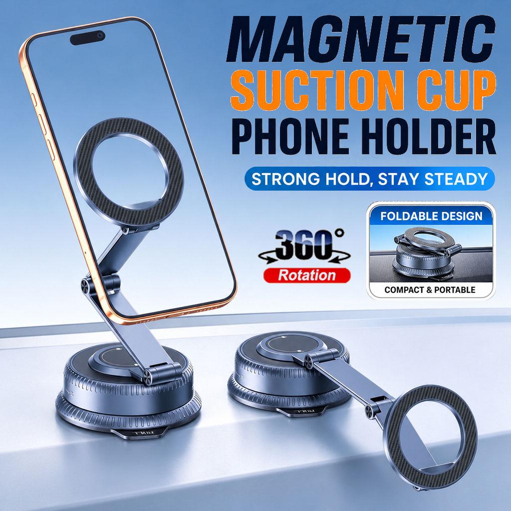 3 Axis Foldable Magnetic Holder Car Vacuum Suction Phone Mount Strong Grip Dashboard 360° Rotation Windshield Stand Universal For Smartphone