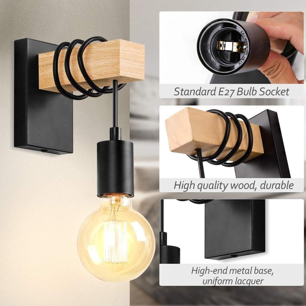 Retro Wooden Wall Light Vintage Industrial Wall Sconce Light Indoor Rustic Wall Lighting Fixture for Living Room Stair Hallway