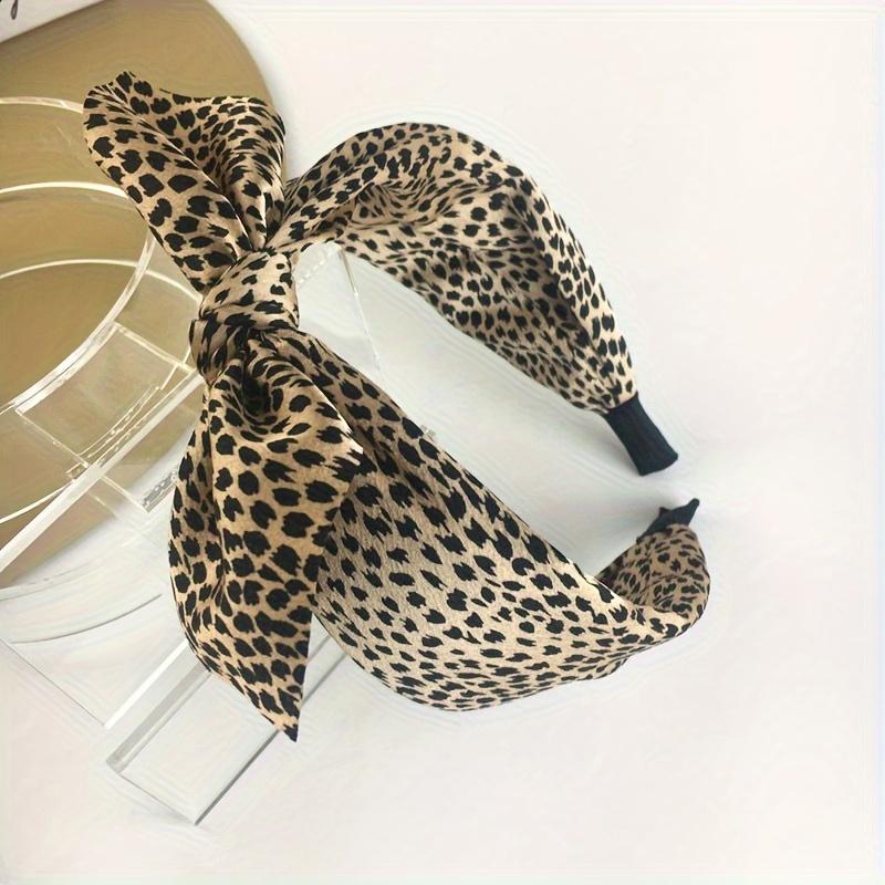 Bentișă coreeană cu imprimeu leopard și fundă, Bentișă din plastic noduit cu temperament, Bandă de păr antiderapantă, Bentișă cu boruri largi, Bandă de păr pentru spălarea feței