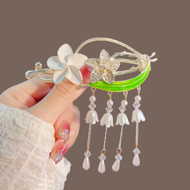 Lily of the Valley Hanfu Hairpin: Women's Elegant Tassel Bun Clip Hair Accessory