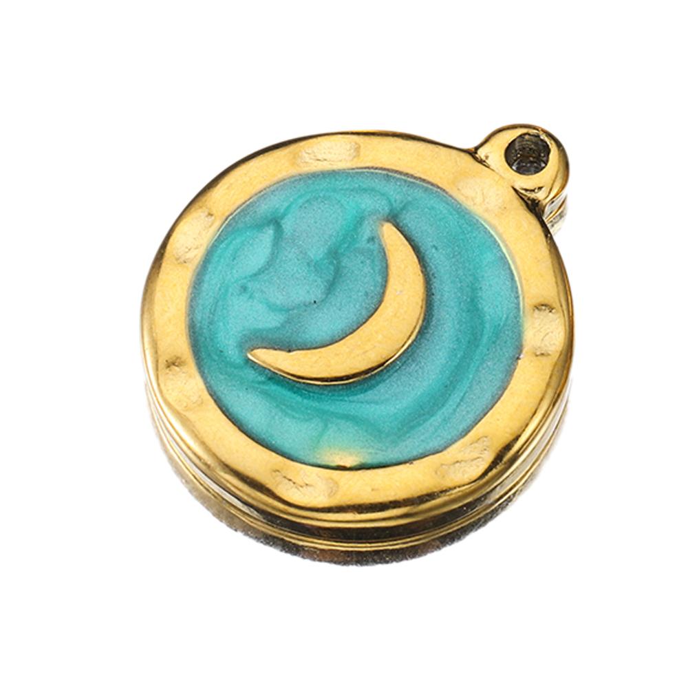 5pcs Gold Color Stainless Steel Enamel Moon Love Medal Heart Charms Pendants for DIY Earrings Necklace Jewelry Making Supplies
