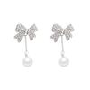 S925 Silver Needle Full Of Diamonds Butterfly Pearl Fringed Earrings Trendy High-End Light Luxury Stud Earrings Women