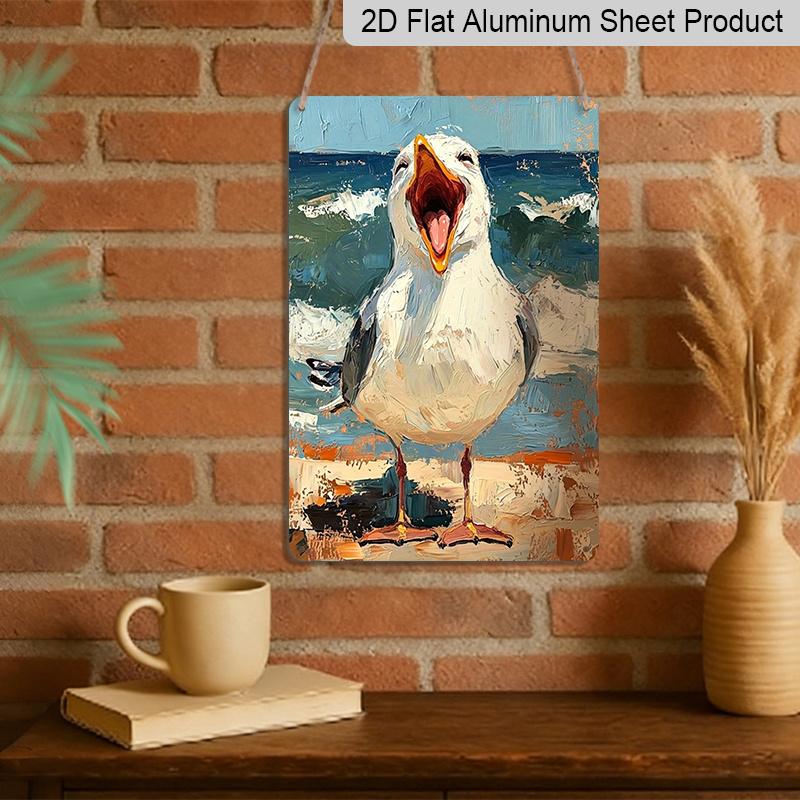 2D Flat, Retro Screaming Seagull Metal Sign - Durable Aluminum Coastal Beach Decor, Beach House Decor, Coastal Kitchen, Nautical Themed Room, Patio