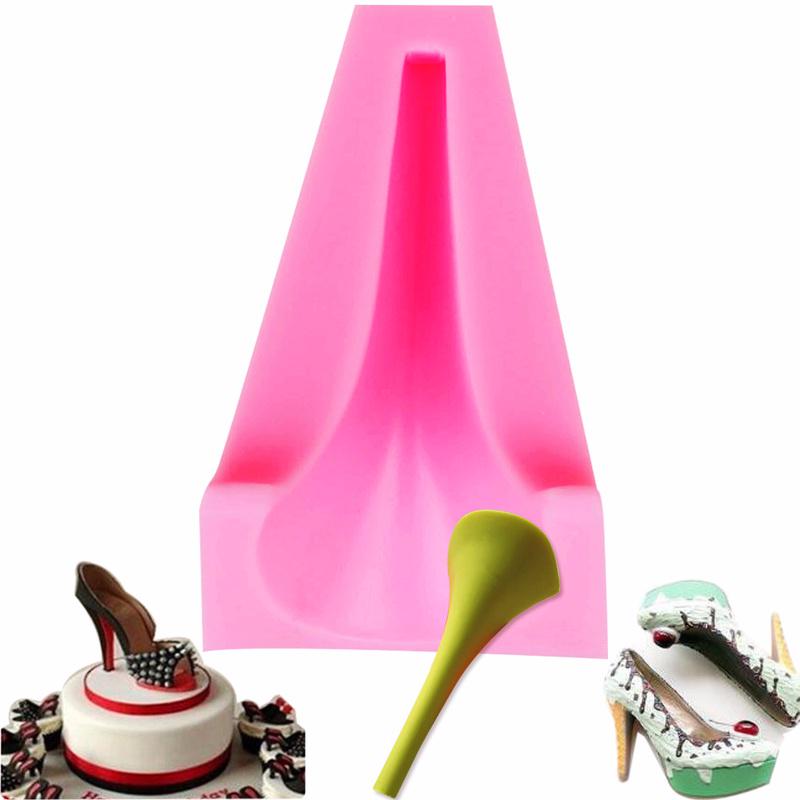 3D Silicone Mold High Heel Mould Lady Shoe Mold for Wedding Cake Decoration Baking Tool grigio