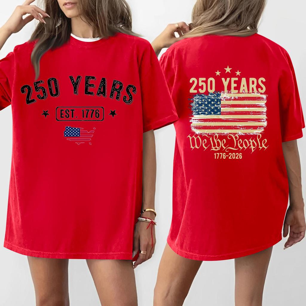 Women's Casual Independence Day 250 Anniversary Printed T-shirt Round Neck Pullover Short Sleeve Top
