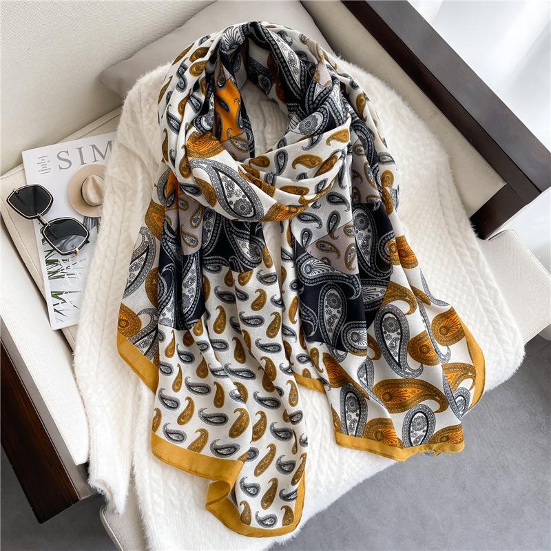 Cashew color matching scarf cotton and linen shawl long large size travel scarf retro scarf autumn and winter new women