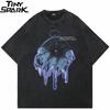 Hip Hop 2025 Streetwear Vintage Washed Black T-Shirt Time Flies Aesthetic Graphic T Shirt Cotton Unisex Tshirt Men Tops Tee Dope