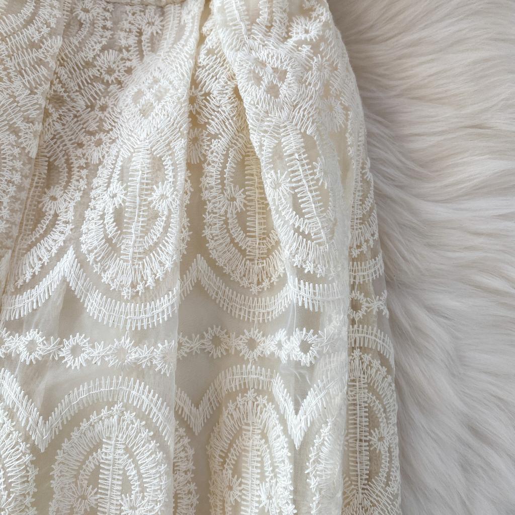 High Quality Runway Design Embroidered Beaded Round-Neck Wedding Dress for Women Summer Lace Crochet Slim Pleated Dress