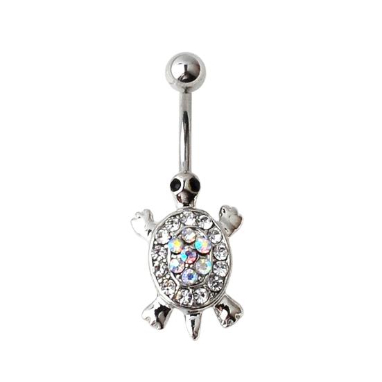 16G Multicolor Rhinestone Cute Turtle Sexy Body Piercing Belly Button Bar Ring