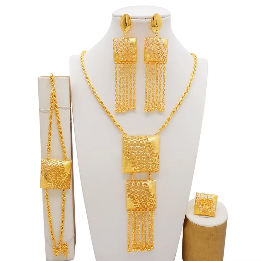 African Indian Women Fashion Jewelry Sets With Gold Color Pendant Necklace Earrings Suitable For Wedding Bracelets Rings