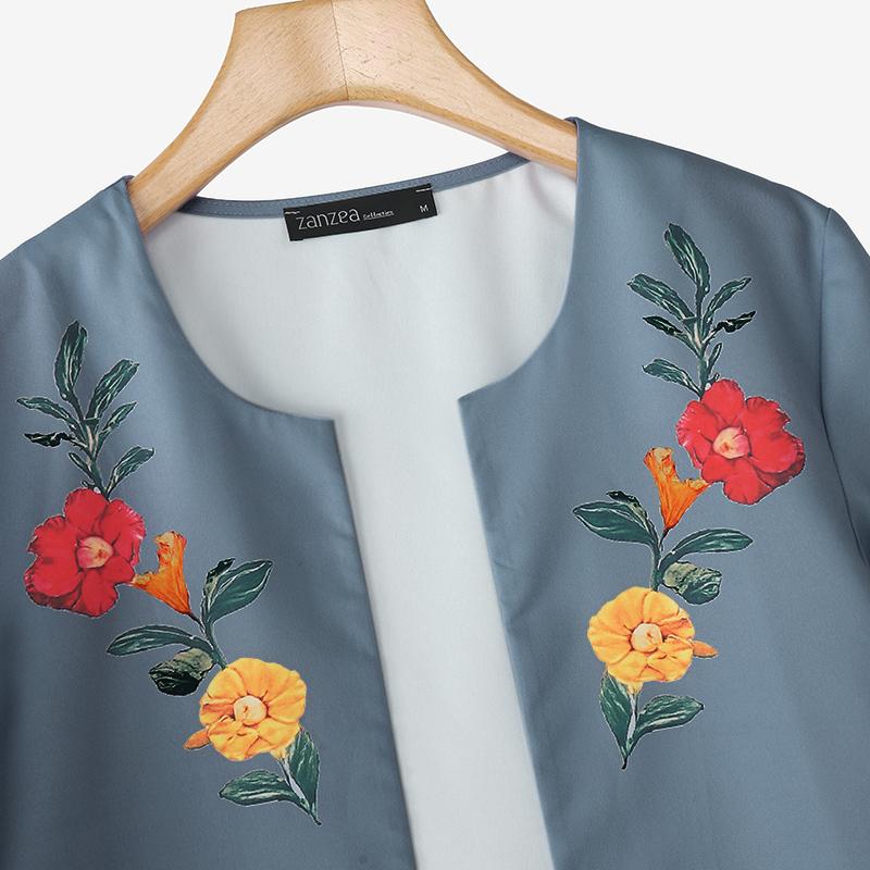 ZANZEA Women Floral Print Casual 3/4 Sleeve Loose Cardigan Blouse