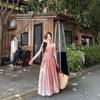 French Retro Vacation Plaid Splicing Tube Top Lace Dress Summer Temperament New Waist Long Dress Looking Thin