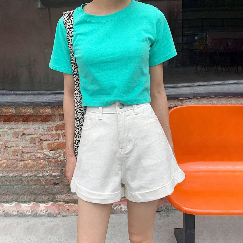 High-Waisted A-Line Denim Shorts for Women - Korean Style Summer Fashion, Wide-Leg, Casual Curling Design.