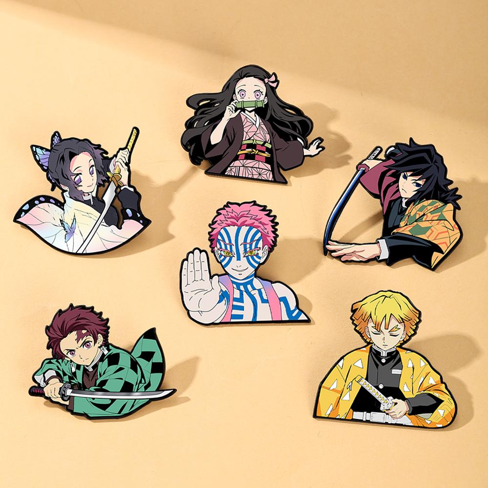 6Pcs/Lot Animation Demon Slayer Costume Play Brooches Lapel Badges Kamado Tanjiro Nezuko Character Bagpack Accessories Animation Design Theme