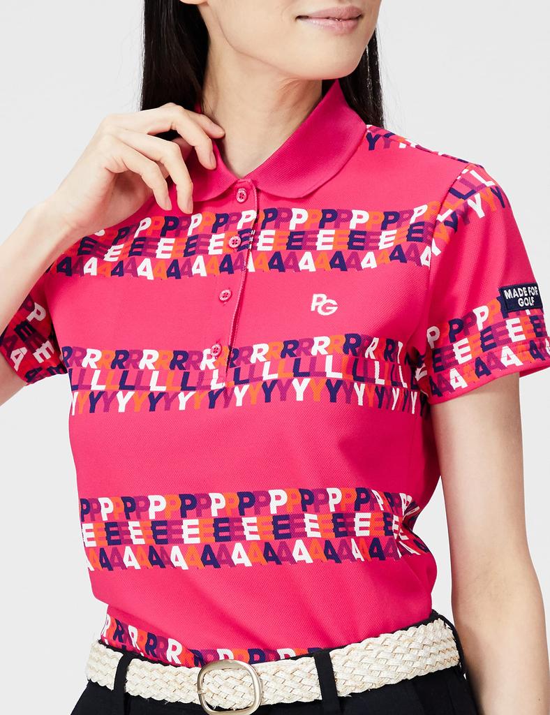 PEARLY GATES Damen Kurzarm-Poloshirt mit 3-fach eingelegtem Muster, Flex Fusion Logo Bordürenmuster, Stretch / 055-2260806 090_Rosa Basis, Größe 0 [S]