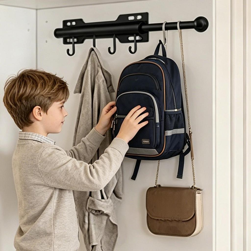 Valet-Stange Verstellbar Ausziehbar Karbonstahl Verlängerung Mit 4 Haken Wandmontage Valet-Stange Für Zuhause Schlafsaal Zimmer Küche Auslage