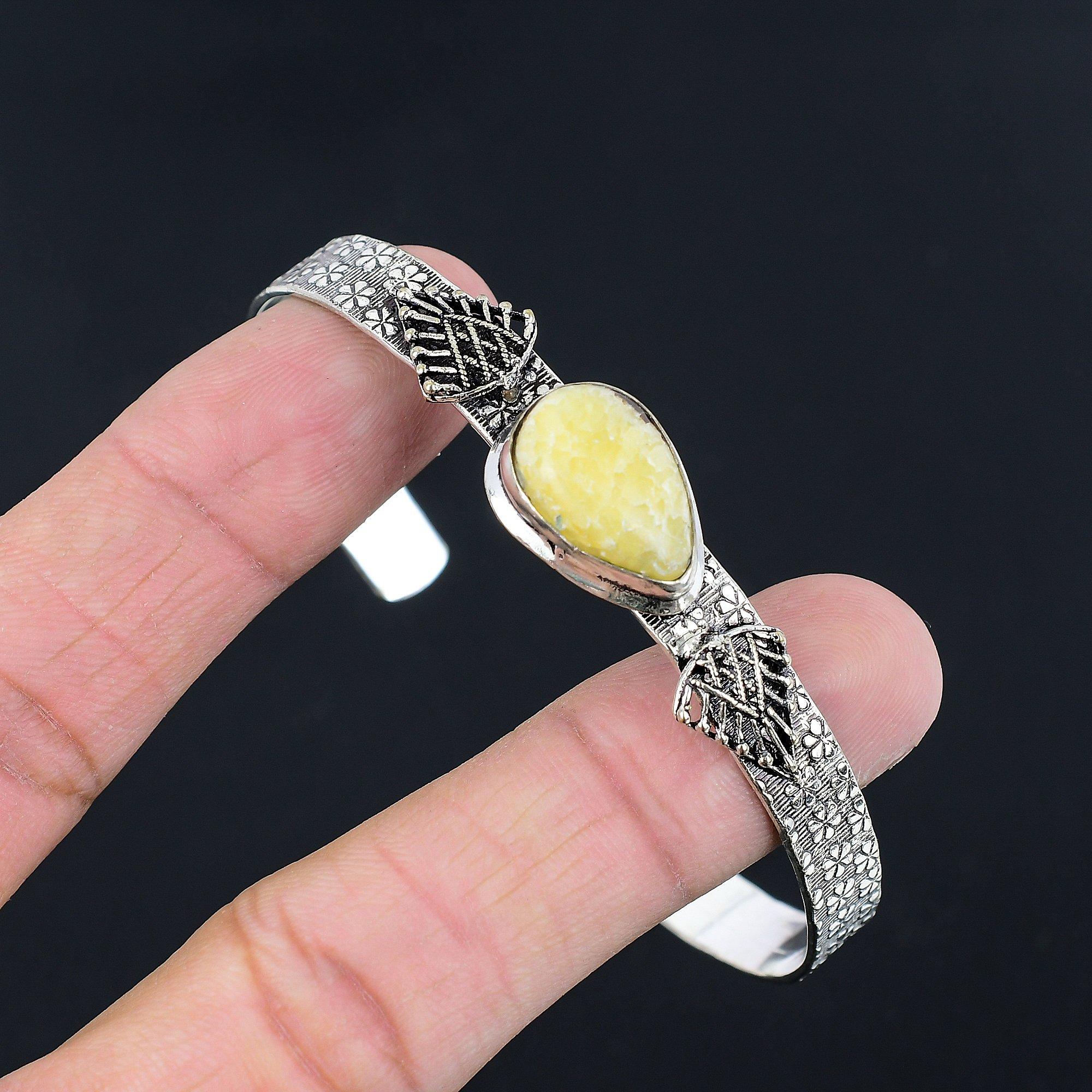 

Sterling Silver Pear Natural Septarian Root Chakra Wedding Artisan New Bangle Adjustable